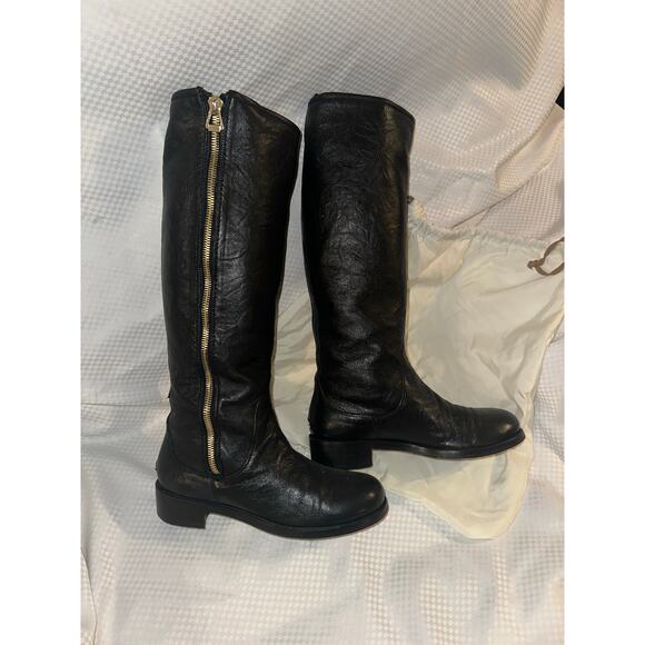 Jimmy Choo Black & Gold Tall Boots. Sz 40 - Picture 2 of 16